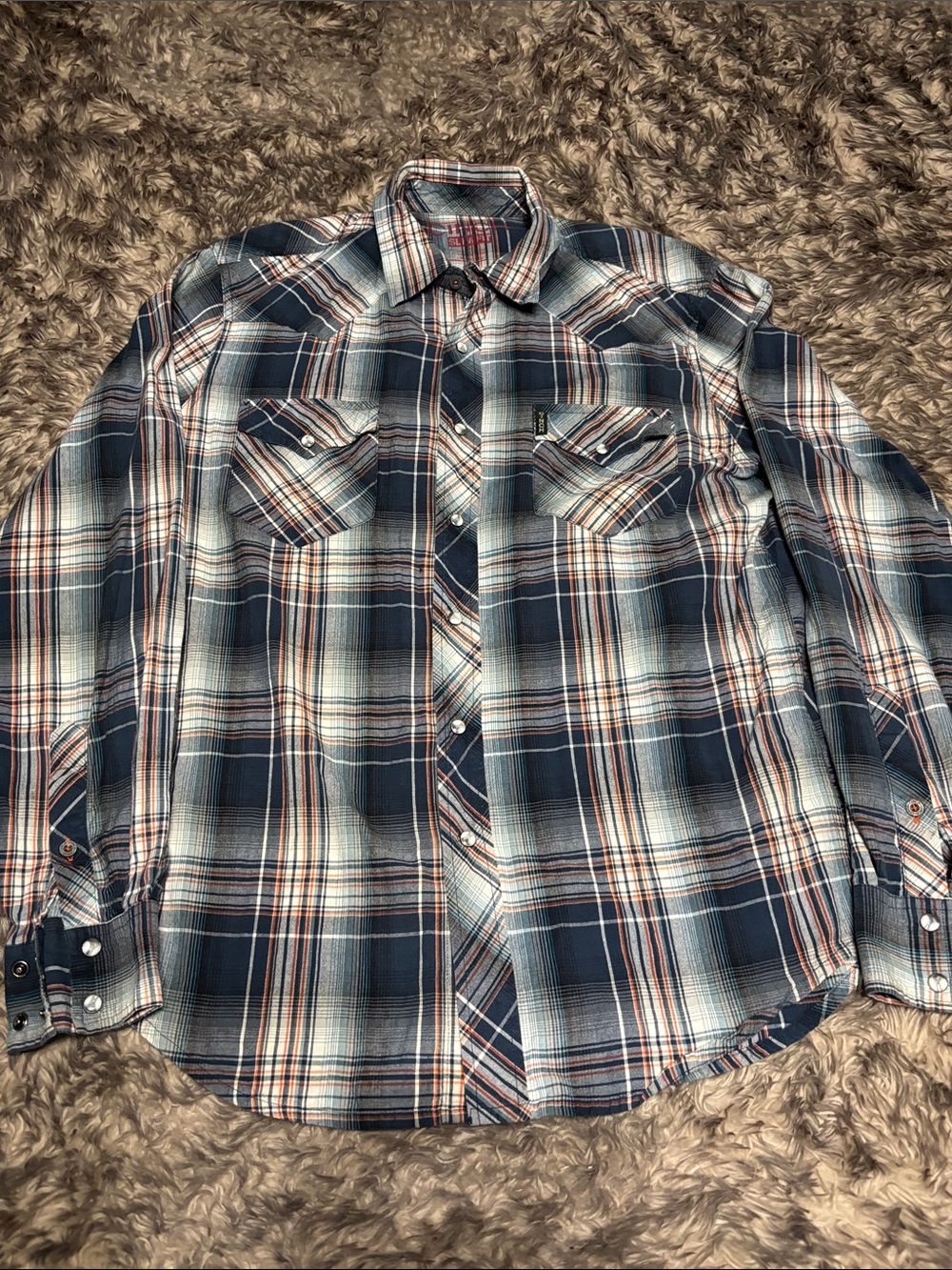 Cinch Men's Plaid Button-Down Shirt in Navy, White & Brown